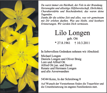 Traueranzeige von Lilo Longen von TRIERISCHER VOLKSFREUND