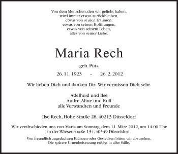 Traueranzeige von Maria Rech von TRIERISCHER VOLKSFREUND