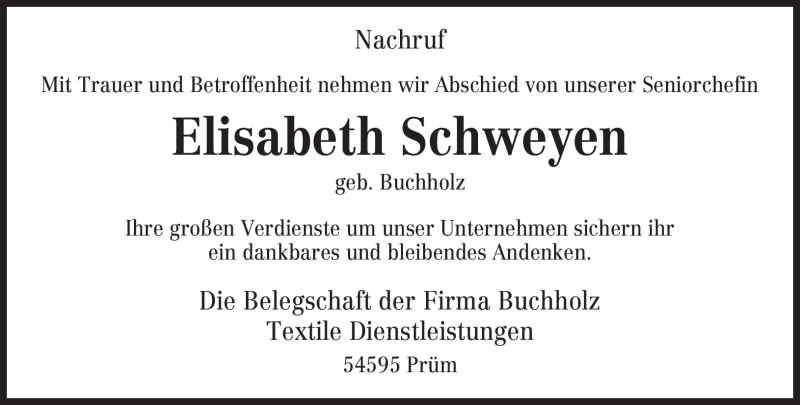  Traueranzeige für Elisabeth Schweyen vom 21.02.2009 aus TRIERISCHER VOLKSFREUND