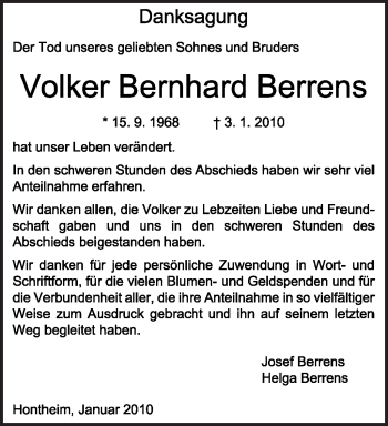 Traueranzeige von Volker Bernhard Berrens von TRIERISCHER VOLKSFREUND