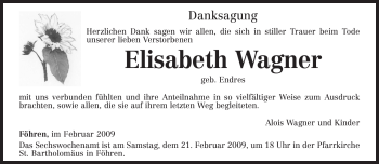 Traueranzeige von Elisabeth Wagner von TRIERISCHER VOLKSFREUND