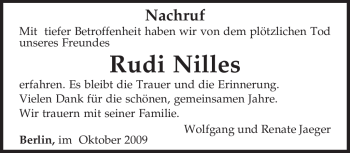 Traueranzeige von Rudi Nilles von TRIERISCHER VOLKSFREUND