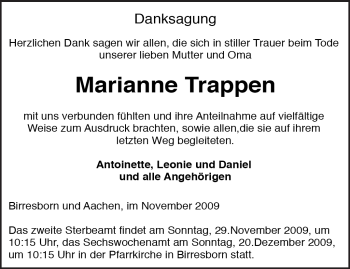 Traueranzeige von Marianne Trappen von TRIERISCHER VOLKSFREUND