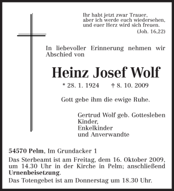 Traueranzeige von Heinz Josef Wolf von TRIERISCHER VOLKSFREUND