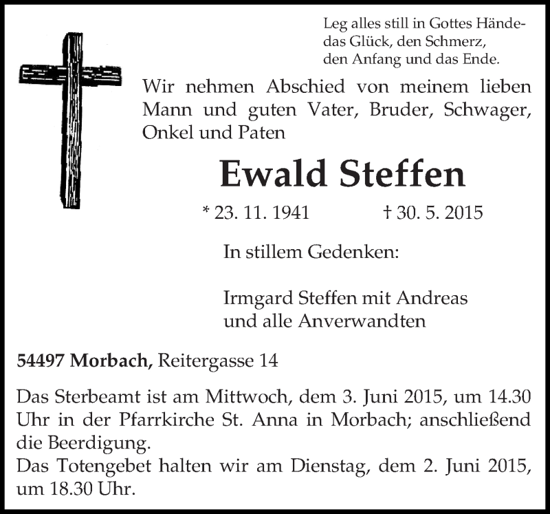  Traueranzeige für Ewald Steffen vom 01.06.2015 aus trierischer_volksfreund