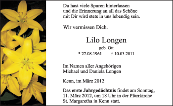 Traueranzeige von Lilo Longen von TRIERISCHER VOLKSFREUND