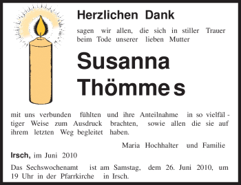 Traueranzeige von Susanna Thömmes von TRIERISCHER VOLKSFREUND