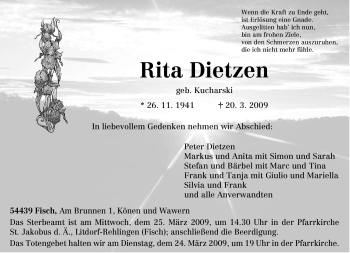 Traueranzeige von Rita Dietzen von TRIERISCHER VOLKSFREUND