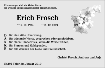 Traueranzeige von Erich Frosch von TRIERISCHER VOLKSFREUND