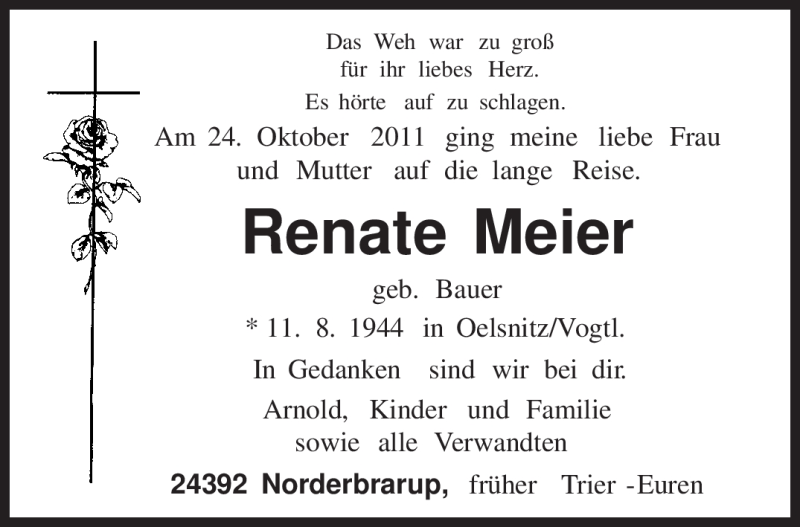  Traueranzeige für Renate Meier vom 03.11.2011 aus TRIERISCHER VOLKSFREUND