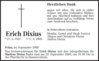 Traueranzeige von Erich Dixius von TRIERISCHER VOLKSFREUND