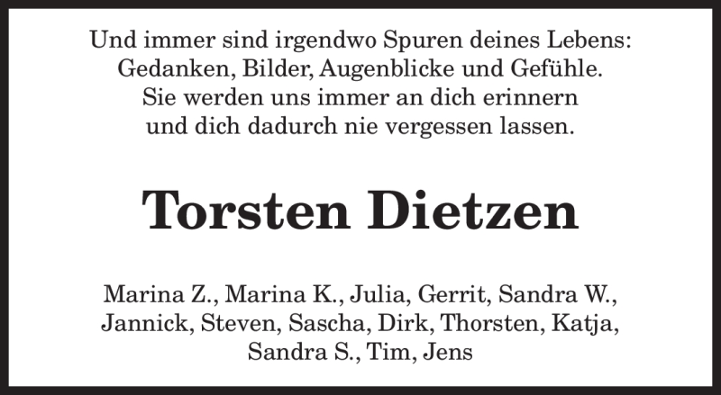  Traueranzeige für Torsten Dietzen vom 15.11.2010 aus TRIERISCHER VOLKSFREUND