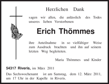 Traueranzeige von Erich Thömmes von TRIERISCHER VOLKSFREUND