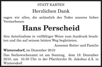 Traueranzeige von Hans Perscheid von TRIERISCHER VOLKSFREUND