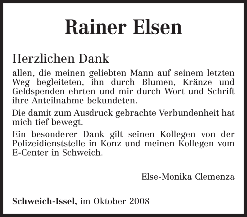  Traueranzeige für Rainer Elsen vom 11.10.2008 aus TRIERISCHER VOLKSFREUND