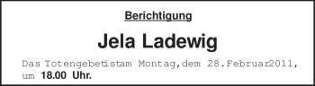 Traueranzeige von Jela Ladewig von TRIERISCHER VOLKSFREUND