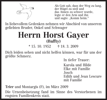 Traueranzeige von Horst Gayer von TRIERISCHER VOLKSFREUND