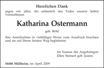 Traueranzeige von Katharina Ostermann von TRIERISCHER VOLKSFREUND