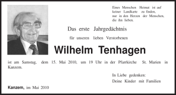Traueranzeige von Wilhelm Tenhagen von TRIERISCHER VOLKSFREUND