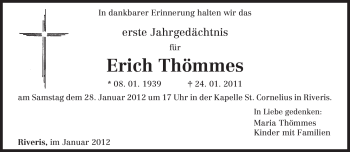 Traueranzeige von Erich Thömmes von TRIERISCHER VOLKSFREUND