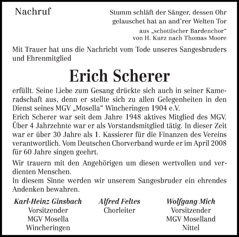  Traueranzeige für Erich Scherer vom 23.06.2015 aus trierischer_volksfreund