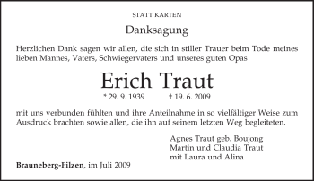 Traueranzeige von Erich Traut von TRIERISCHER VOLKSFREUND