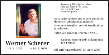 Traueranzeige von Werner Scherer von TRIERISCHER VOLKSFREUND