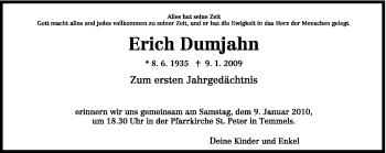 Traueranzeige von Erich Dumjahn von TRIERISCHER VOLKSFREUND