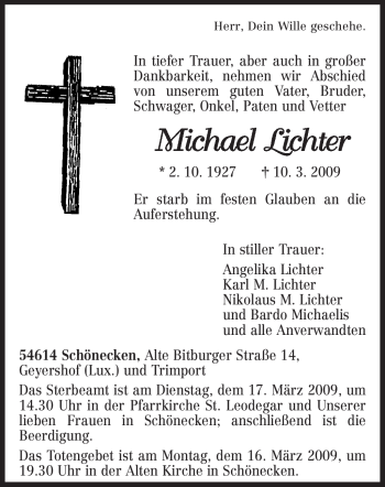 Traueranzeige von Michael Lichter von TRIERISCHER VOLKSFREUND