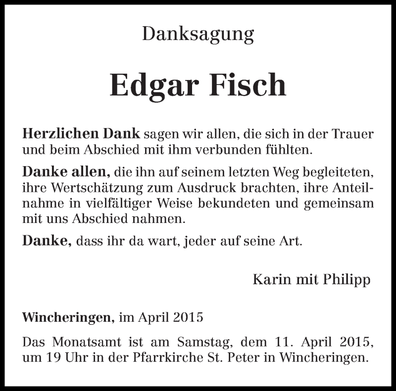  Traueranzeige für Edgar Fisch vom 04.04.2015 aus trierischer_volksfreund