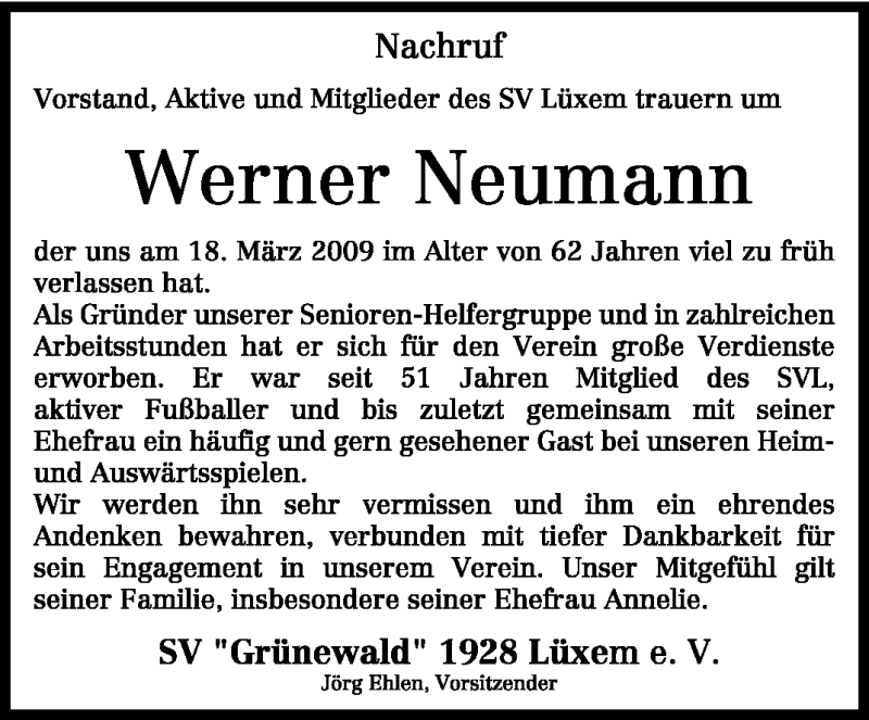  Traueranzeige für Werner Neumann vom 23.03.2009 aus TRIERISCHER VOLKSFREUND