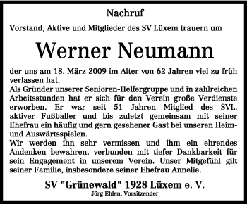 Traueranzeige von Werner Neumann von TRIERISCHER VOLKSFREUND