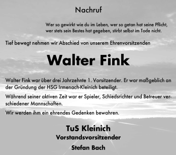 Traueranzeige von Walter Fink von TRIERISCHER VOLKSFREUND