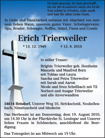 Traueranzeige von Erich Trierweiler von TRIERISCHER VOLKSFREUND