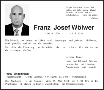 Traueranzeige von Franz Josef Wölwer von TRIERISCHER VOLKSFREUND