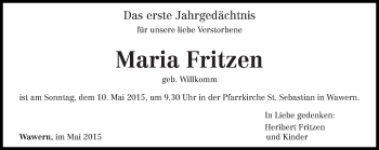 Traueranzeige von Maria Fritzen von trierischer_volksfreund