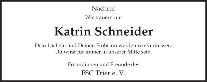  Traueranzeige für Katrin Schneider vom 26.10.2011 aus TRIERISCHER VOLKSFREUND