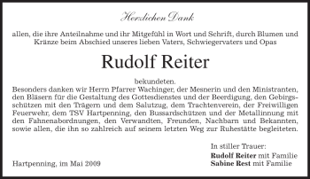 Traueranzeige von Rudolf Reiter von TRIERISCHER VOLKSFREUND