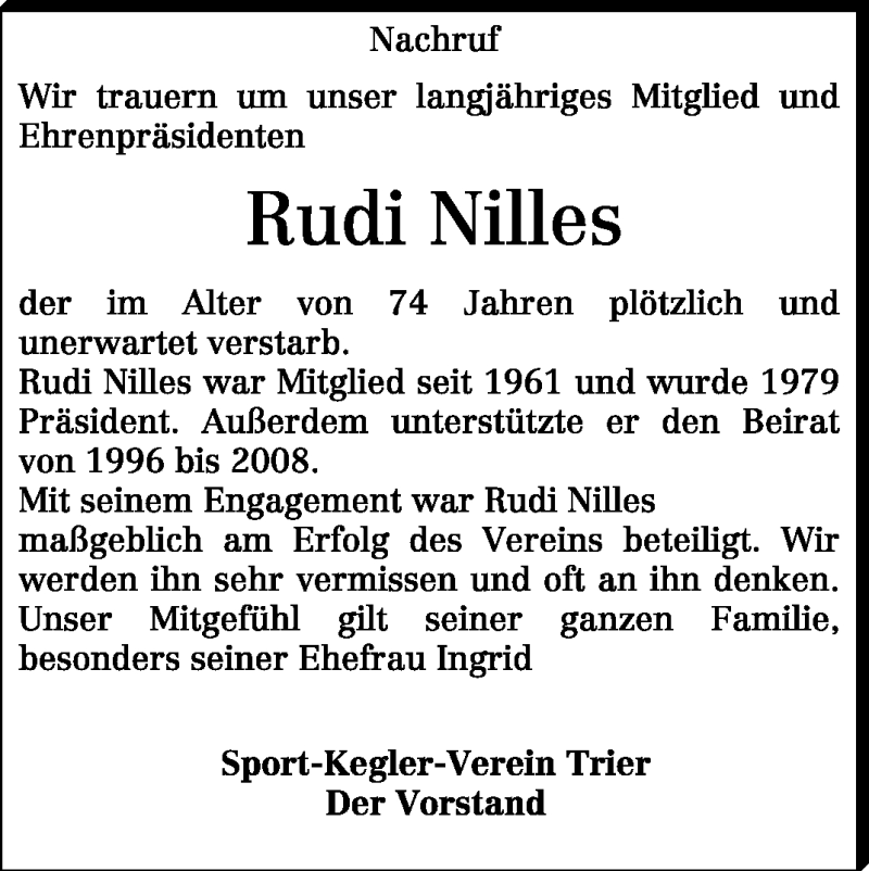  Traueranzeige für Rudi Nilles vom 05.10.2009 aus TRIERISCHER VOLKSFREUND