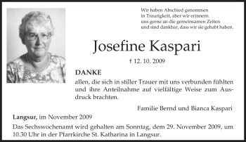 Traueranzeige von Josefine Kaspari von TRIERISCHER VOLKSFREUND