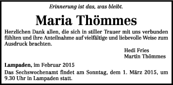 Traueranzeige von Maria Thömmes von trierischer_volksfreund