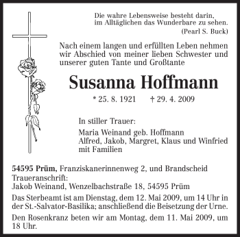 Traueranzeige von Susanna Hoffmann von TRIERISCHER VOLKSFREUND