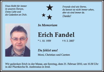Traueranzeige von Erich Fandel von TRIERISCHER VOLKSFREUND