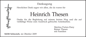Traueranzeige von Heinrich Thesen von TRIERISCHER VOLKSFREUND