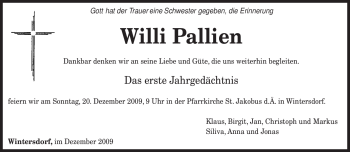 Traueranzeige von Willi Pallien von TRIERISCHER VOLKSFREUND
