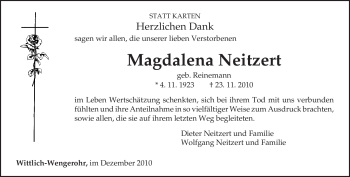 Traueranzeige von Magdalena Neitzert von TRIERISCHER VOLKSFREUND