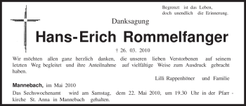 Traueranzeige von Hans-Erich Rommelfanger von TRIERISCHER VOLKSFREUND