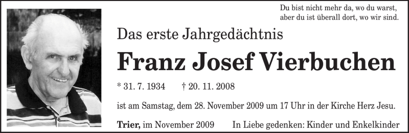  Traueranzeige für Franz Josef Vierbuchen vom 21.11.2009 aus TRIERISCHER VOLKSFREUND