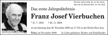 Traueranzeige von Franz Josef Vierbuchen von TRIERISCHER VOLKSFREUND
