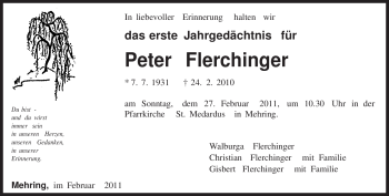 Traueranzeige von Peter Flerchinger von TRIERISCHER VOLKSFREUND